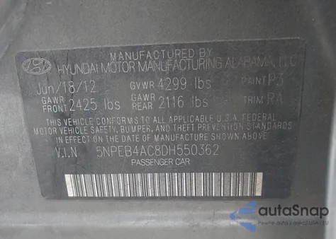 2013 Hyundai Sonata Gls из США, поврежденный, VIN 5NPEB4AC8DH550362